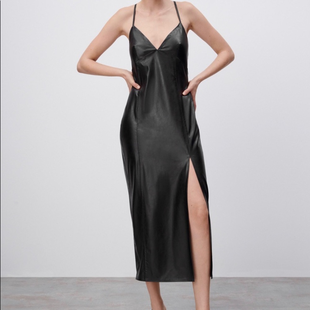 Faux leather slip dress, Zara. Brand new.